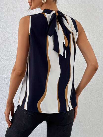 Elegant Specialty Color-Blocking Back Tie-Back Sleeveless Shirt