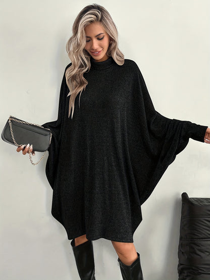 Women's Solid Color High Neck Batwing Sleeve Dress
