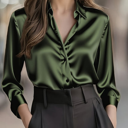 Women'S Spring Autumn Temperament Commuter Elegant Solid Satin Top