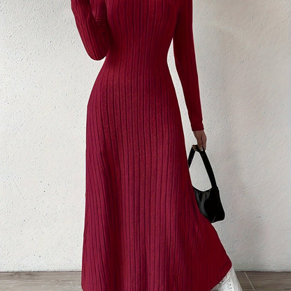Women's Elegant V-Neck Long Sleeve A-Line Dress - Solid Color Machine Washable Fall Dress with Flattering Silhouette, Versatile for Casual & Formal Occasions, Long Sleeve Maxi Dress, Comfortable Fit