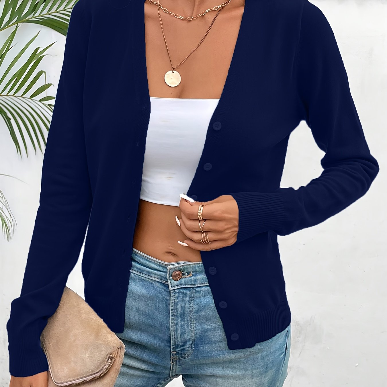 Elegant Women'S Solid Color Jacket, a Minimalist High-End Cardigan, Versatile Outerwear for Spring And Autumn