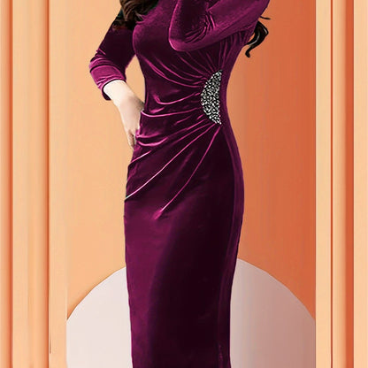 Women'S Velvet Zipper Slit Dress