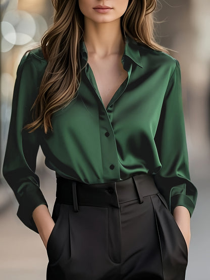 Women'S Spring Autumn Temperament Commuter Elegant Solid Satin Top