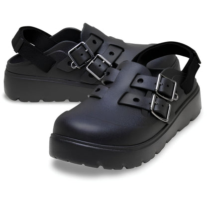 Comfortable Clogs for Women with Double Buckle Strap Chunky Lug Platform Backless Slip On Style