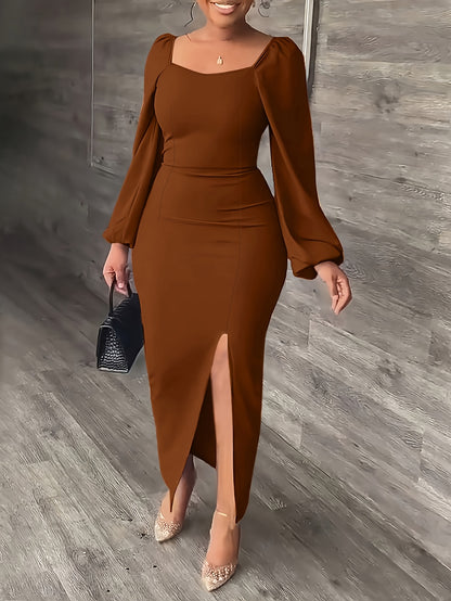 New European and American Style Fashion Slimming Split Long Sleeve Dress Trend