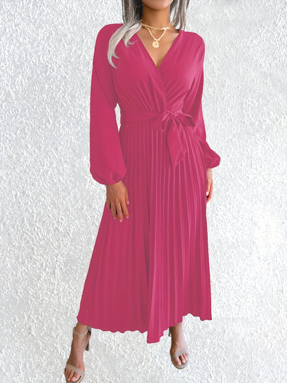 Style Autumn Winter Western Ins Hot Item Temperament V-Neck Flared Pleated Maxi Dress