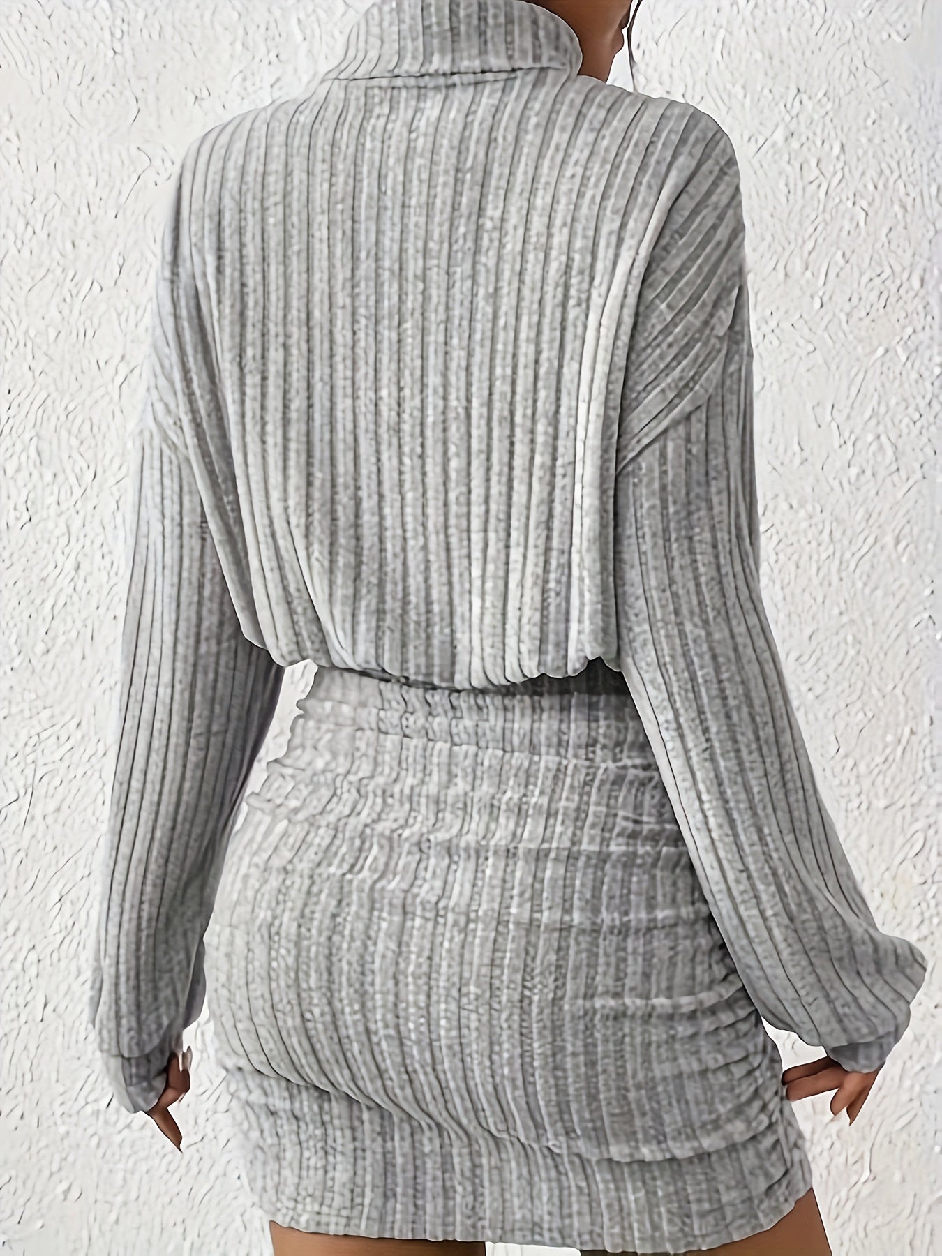 Ribbed Autumn Fashion Solid Color Long-Sleeved Dress