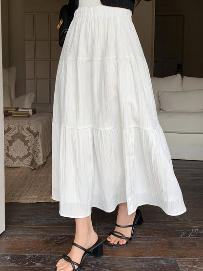 Midi Skirt Summer / Cake High Waist New Elastic / Mid-Length Large Swing Skirt White