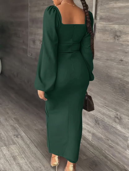 New European and American Style Fashion Slimming Split Long Sleeve Dress Trend