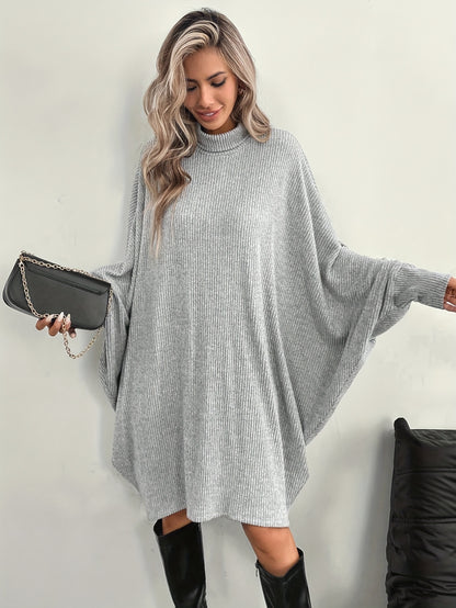 Women's Solid Color High Neck Batwing Sleeve Dress
