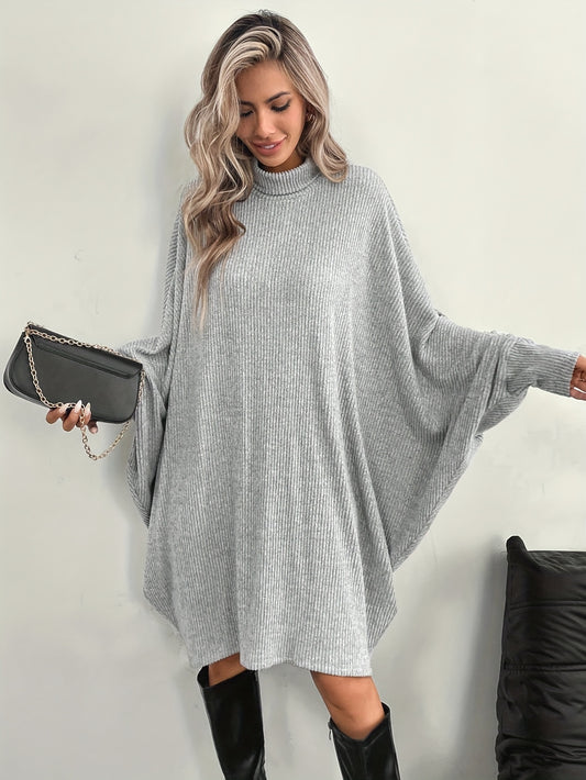 Women's Solid Color High Neck Batwing Sleeve Dress