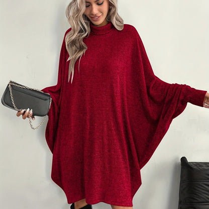 Women's Solid Color High Neck Batwing Sleeve Dress