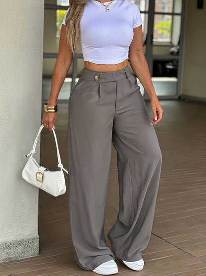 HMY High-Waist Flowy Wide-Leg Suit Trousers Women'S Spring Summer Pleated Loose Floor-Length Straight Pants Versatile Casual Long Pants And