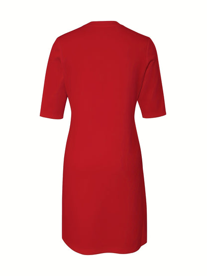 A-Line Dress Short Sleeve Round Neck Loose Fit Dress - Machine Washable Solid Color Casual Wedding Guest Dress for Spring Fall Outfits, Versatile Day to Evening Wear with Comfortable Loose Fit