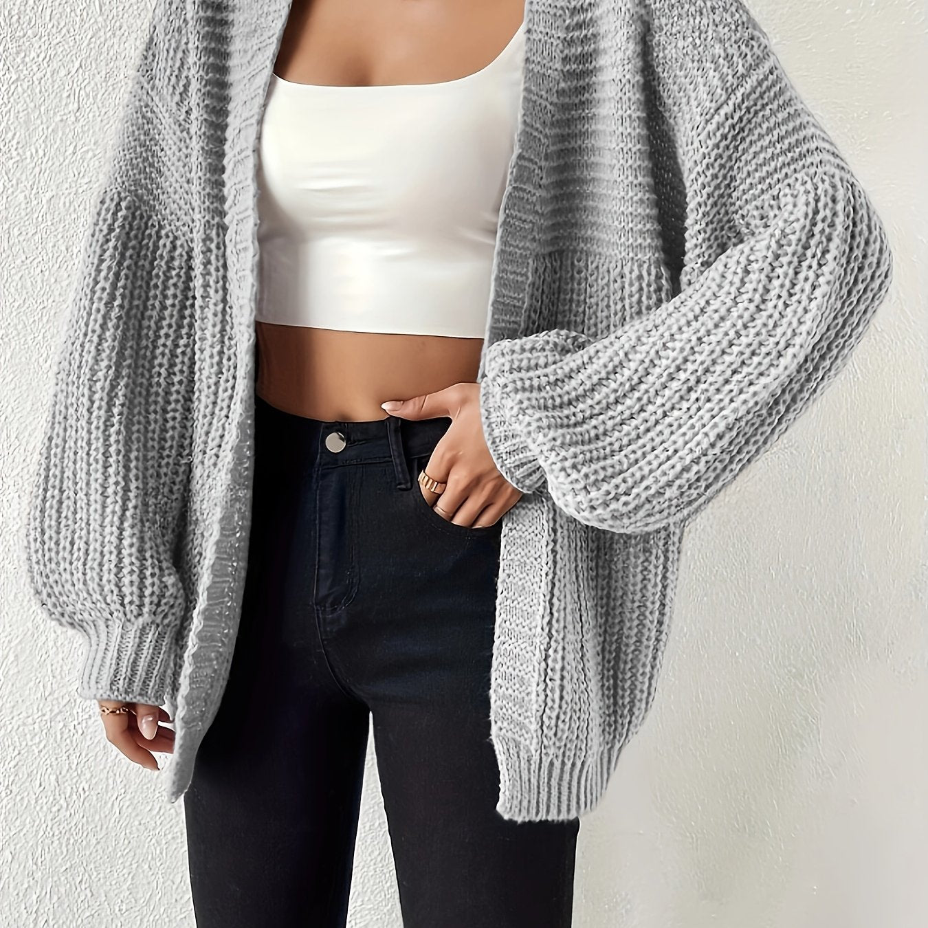 Women's Elegant Oversized Black Cardigan - Soft Open Front Sleeve Machine Washable Cozy Fall Winter Sweater for Casual & Formal Outfits, Cute Sweater, Versatile Layering, Relaxed Fit, Durable Construction, Stylish Coverup, Weekend Outfit