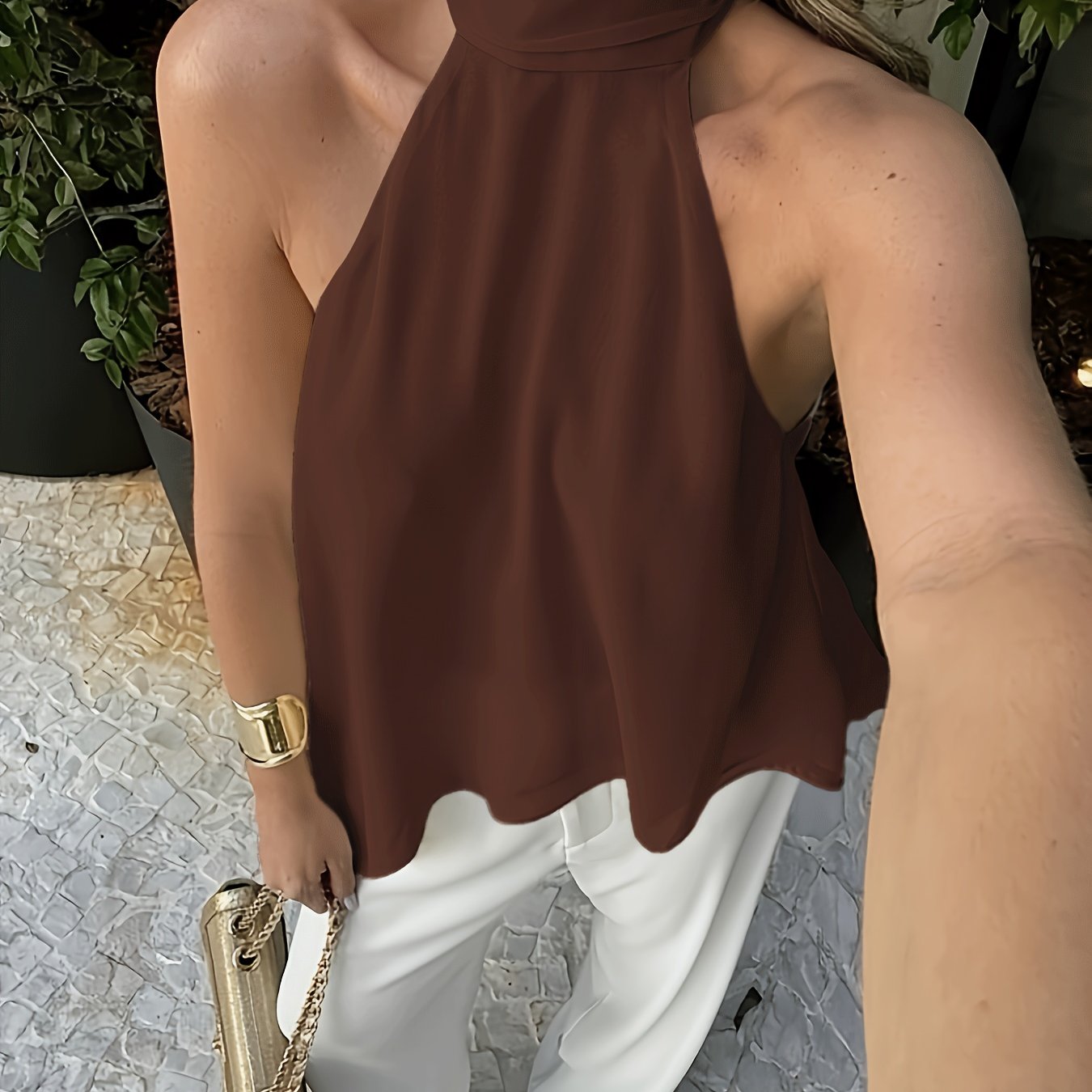 Sexy Halter Back Tank Top / New Temperament Ribbon Design / Aesthetic Back Satin Sleeveless Top