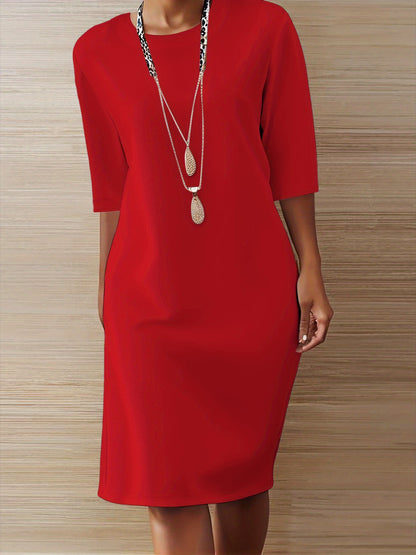 A-Line Dress Short Sleeve Round Neck Loose Fit Dress - Machine Washable Solid Color Casual Wedding Guest Dress for Spring Fall Outfits, Versatile Day to Evening Wear with Comfortable Loose Fit