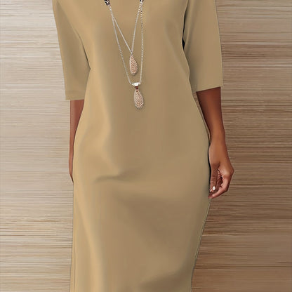 A-Line Dress Short Sleeve Round Neck Loose Fit Dress - Machine Washable Solid Color Casual Wedding Guest Dress for Spring Fall Outfits, Versatile Day to Evening Wear with Comfortable Loose Fit