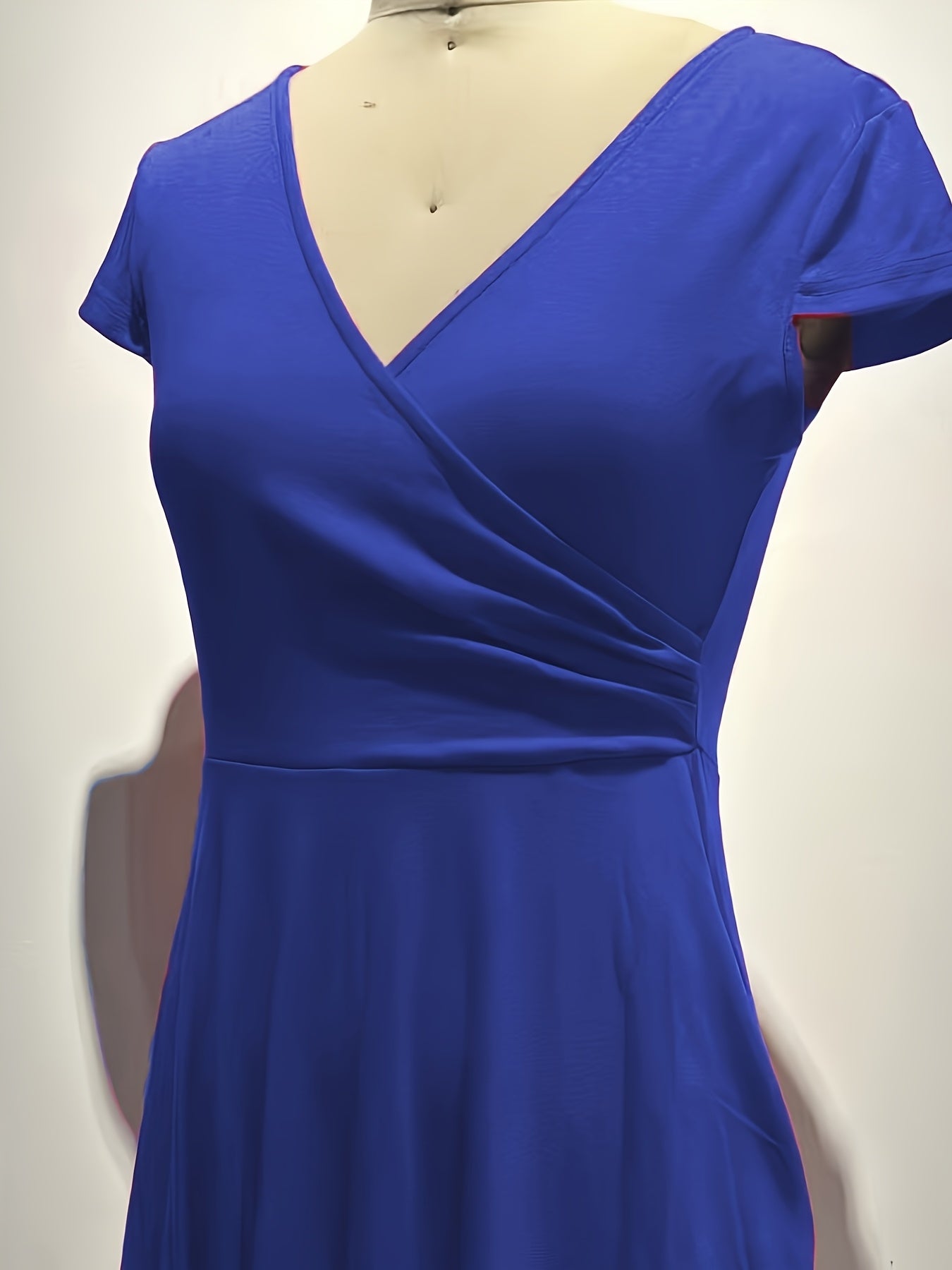 -Border Women'S Dress, Solid V-Neck Pocket A-Line Elegant