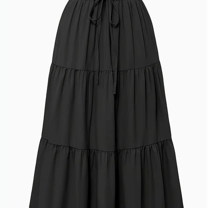 Women's Olive Green Pleated Midi Skirt - Lightweight Adjustable Drawstring Waist, Hand Washable Spring/Summer Elegant Solid Color Skirt for Casual & Formal Outfits, Casual Attire, Nontransparent Fabric, Spring Fashion, Classic Style, Breathable Material,