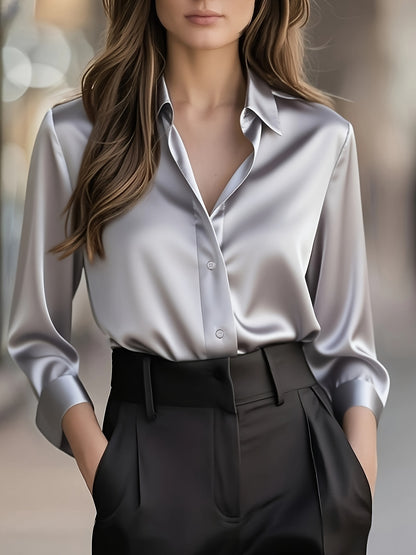 Women'S Spring Autumn Temperament Commuter Elegant Solid Satin Top