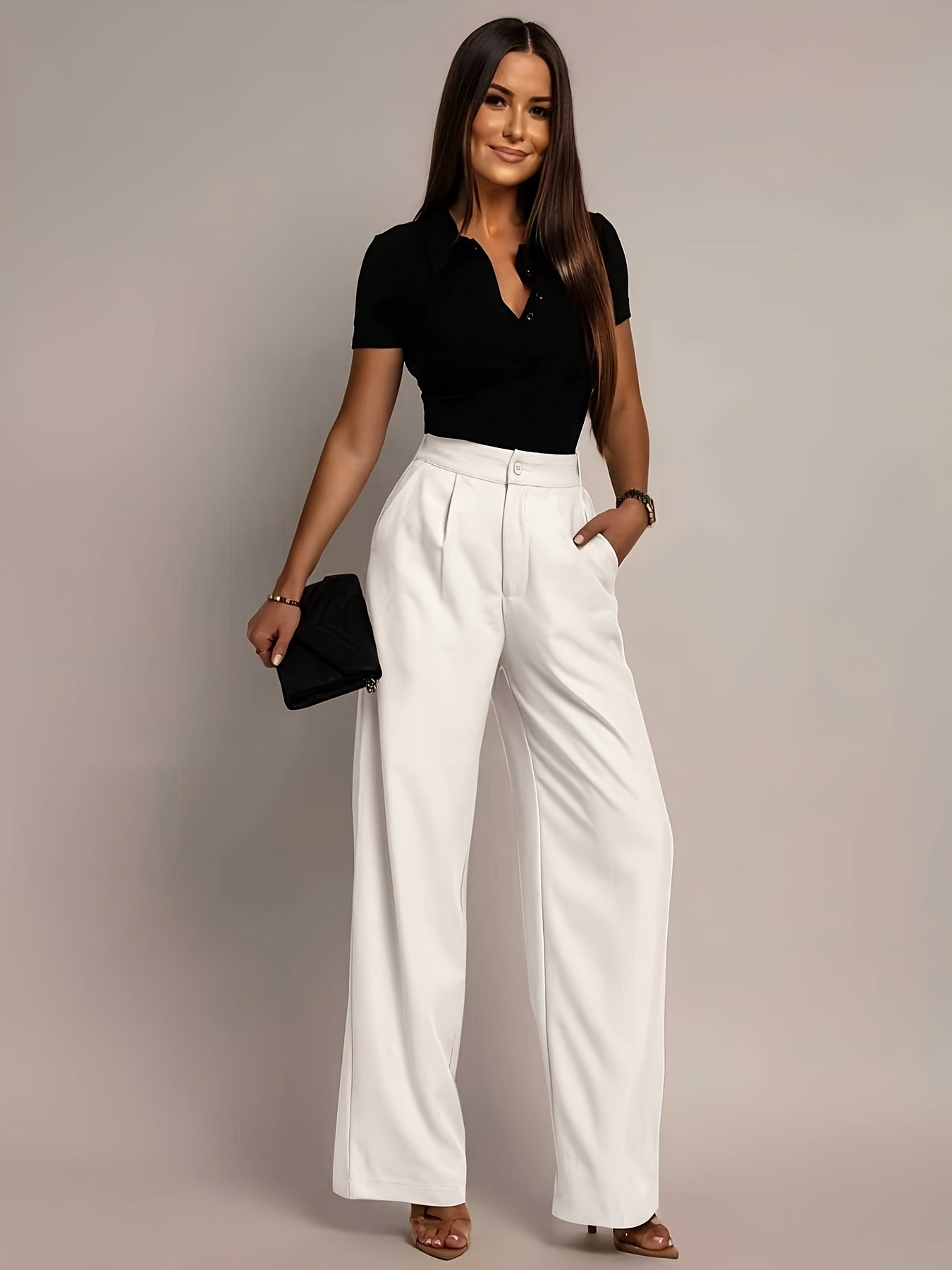 Women'S Solid Color Straight-Leg Pants, Casual Everyday Trousers