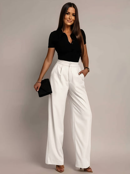 Women'S Solid Color Straight-Leg Pants, Casual Everyday Trousers