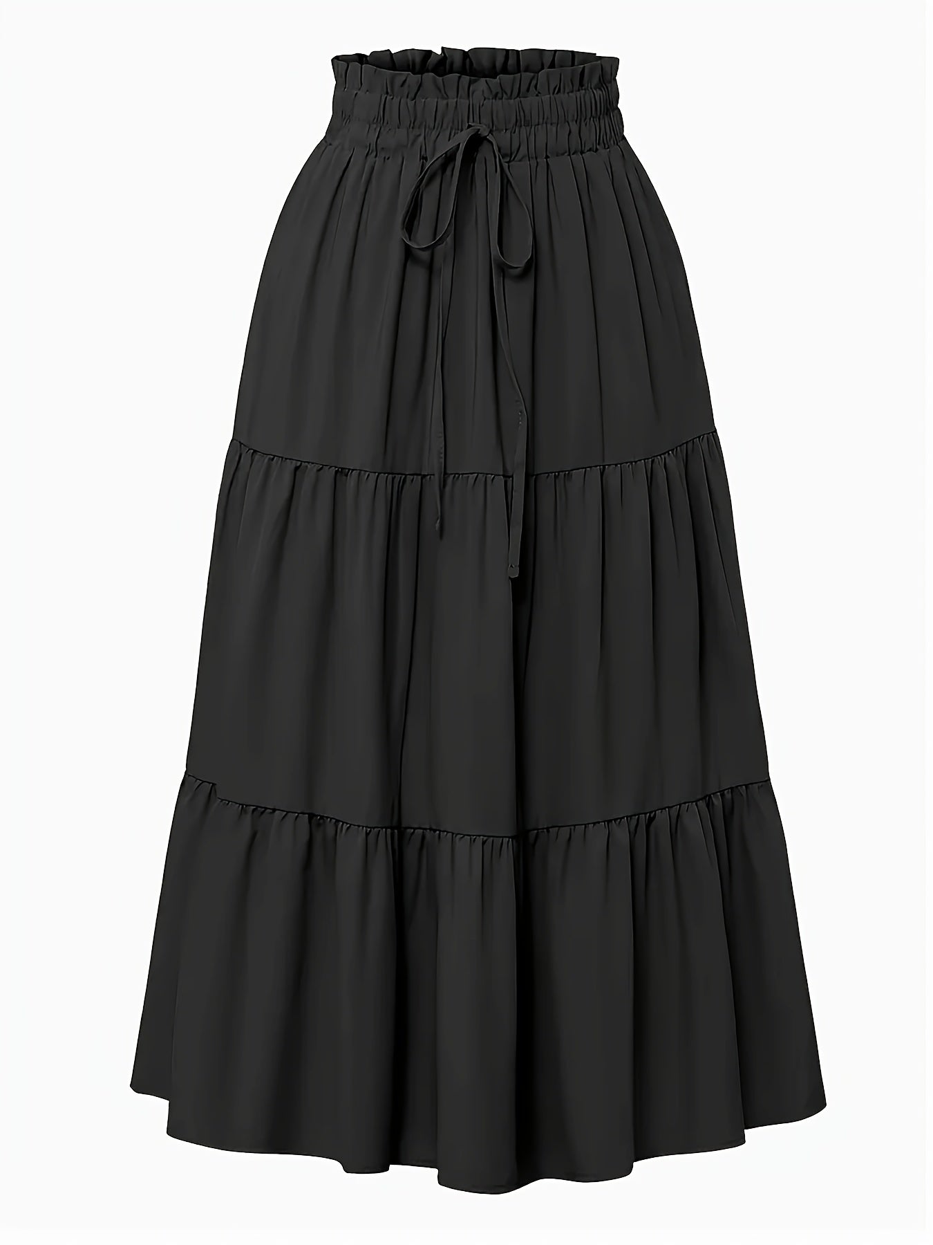 Women's Olive Green Pleated Midi Skirt - Lightweight Adjustable Drawstring Waist, Hand Washable Spring/Summer Elegant Solid Color Skirt for Casual & Formal Outfits, Casual Attire, Nontransparent Fabric, Spring Fashion, Classic Style, Breathable Material,