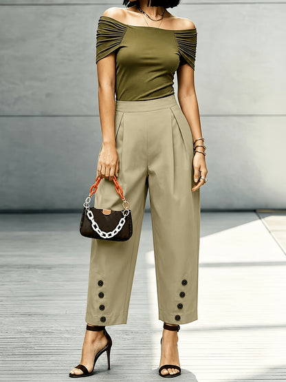 New Casual Urban Simple Straight-leg Button-pleat Design Trousers, Suitable for Commuting, Workplace, Daily Wear, Business Office, Versatile and Fashionable Everyday Casual Attire