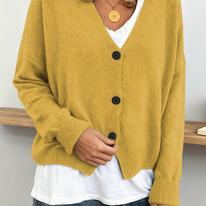 2026 Women'S Fashion V-Neck Button-Up Sweater, Casual Long Sleeve, Easy Style, Suitable for Outerwear, Relaxed And Casual, Autumn/Winter