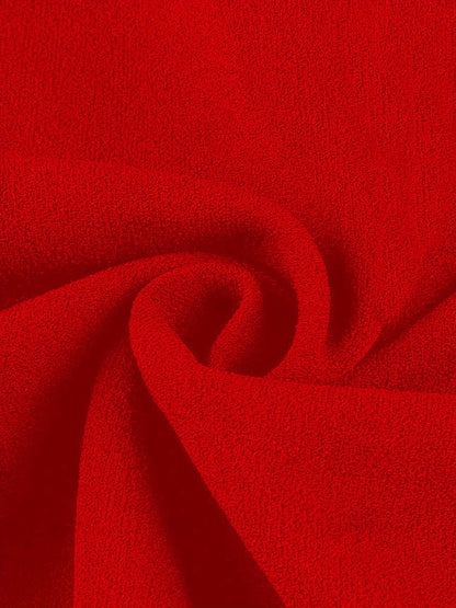 Elegant Red Colorblock Midi Dress for Women with Notch Neck Elbow Sleeve Crossover Waist A Line Style
