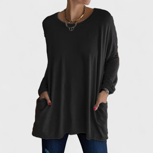 Effortless Tunic Top for Women with Crew Neck Long Sleeve Oversized Pocket Casual Style