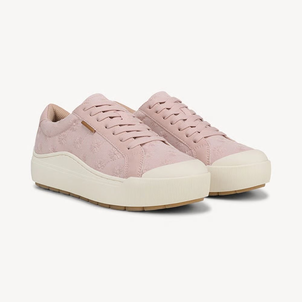Effortless Trainers for Women with Lace Up Round Toe Floral Embroidered Platform Style