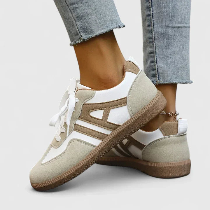 Stylish Orthopedic Sneakers for Women with Retro Trainer Suede Panel Lace Up Gum Sole Casual Style