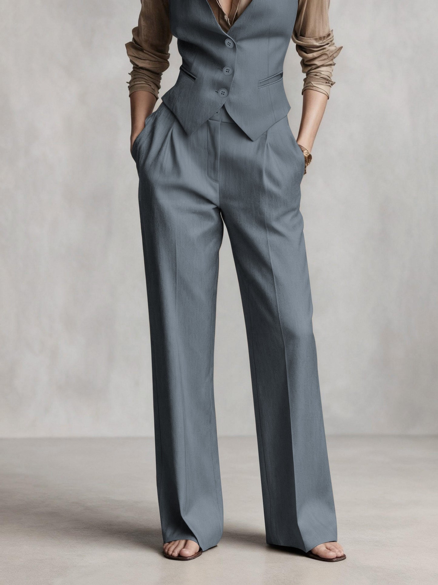 [Elite Light Vest] Elite Light Vest + Pleated Pants | Workplace Suit | Mature Style High Waist Daily Commute