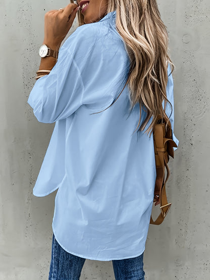 Button Front Long Sleeve Shirt, Casual Solid Office Shirt With Collar, Women's Clothing