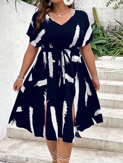 Plus Size, Plus Size Wine Red Lace-up X-cut Dress