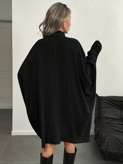 Women's Solid Color High Neck Batwing Sleeve Dress