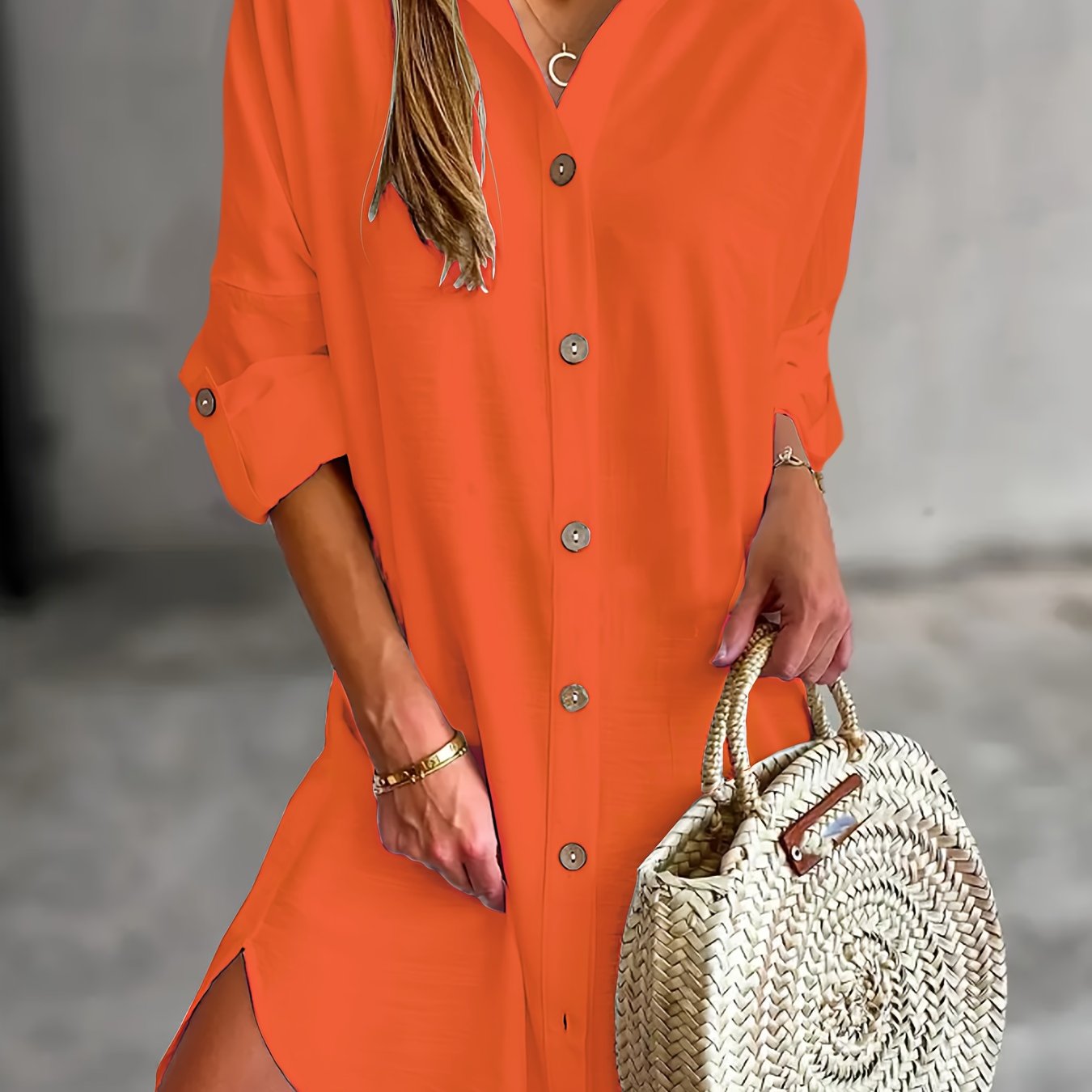 Chic Women's Long Sleeve Button-Up Shirt Dress - Casual Solid Color with Collar, Breathable Polyester, Perfect for Spring & Fall, Machine Washable