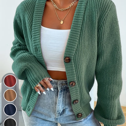 Self-designed Elegant Women's Solid Color Front-button Cardigan Sweater Coat for Spring and Autumn