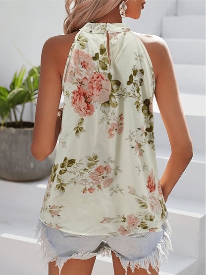 Women's Sleeveless Floral Blouse, Elegant Fashion, Spring Summer Travel Commute Outfit, YY260226062