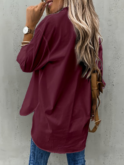 Button Front Long Sleeve Shirt, Casual Solid Office Shirt With Collar, Women's Clothing
