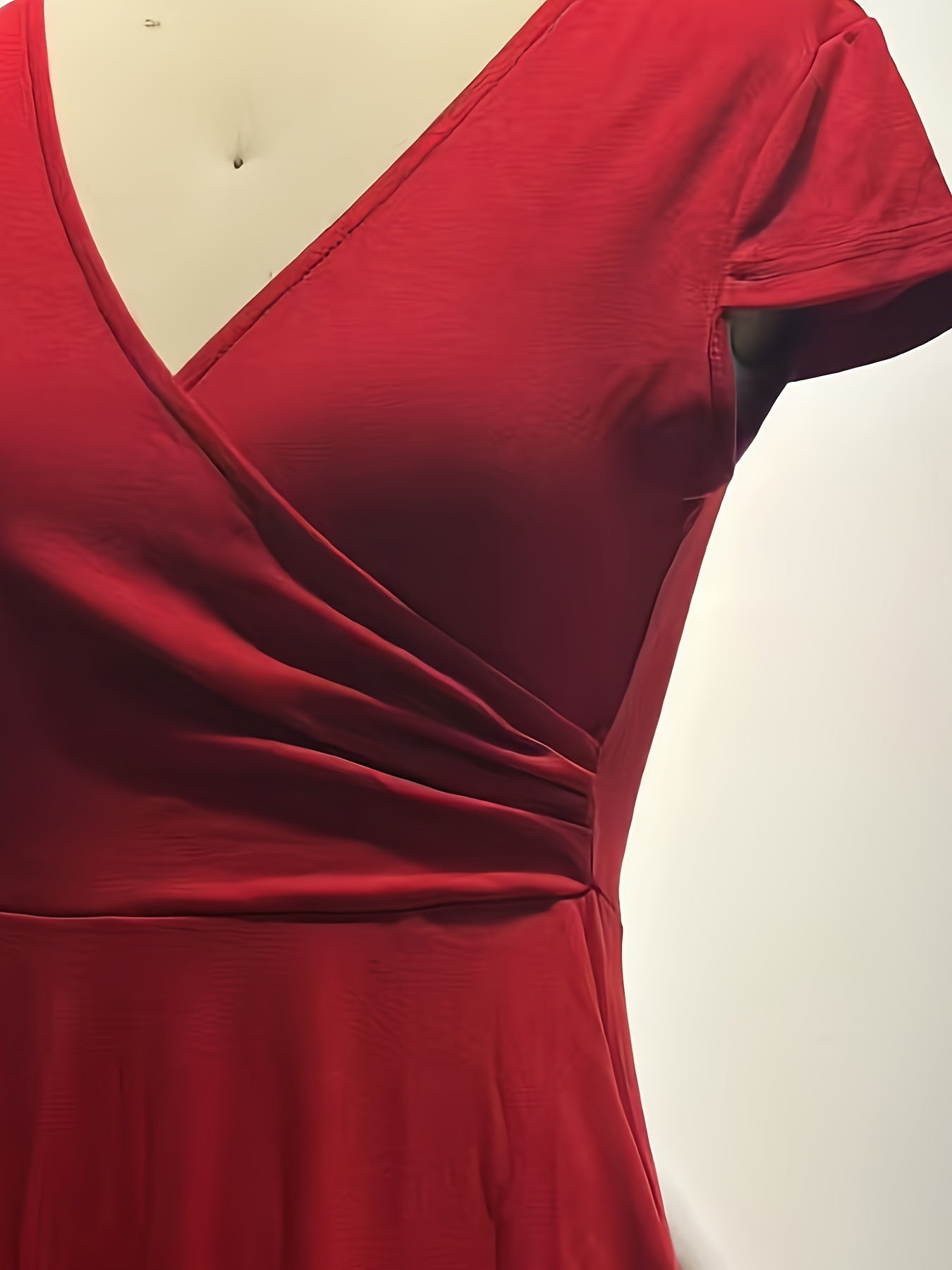 -Border Women'S Dress, Solid V-Neck Pocket A-Line Elegant