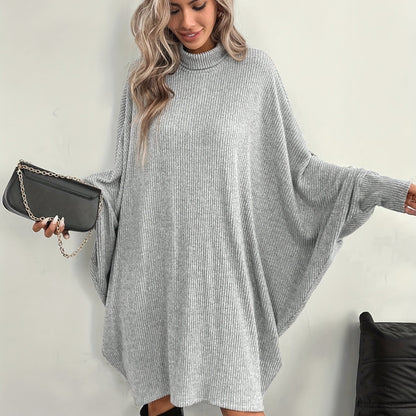 Women's Solid Color High Neck Batwing Sleeve Dress