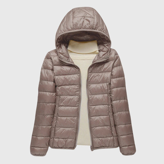 Effortless Quilted Puffer Jacket for Women with Hooded Long Sleeve Zip Front Casual Style