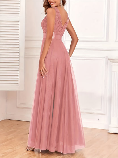 Fashionable Sexy New Women'S Sequin Mesh Patchwork A-Line Party Dress
