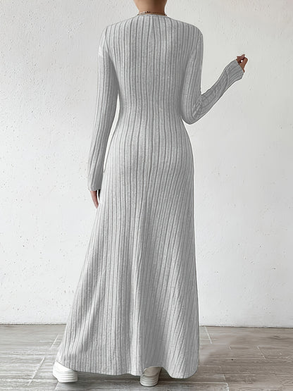 Women's Elegant V-Neck Long Sleeve A-Line Dress - Solid Color Machine Washable Fall Dress with Flattering Silhouette, Versatile for Casual & Formal Occasions, Long Sleeve Maxi Dress, Comfortable Fit