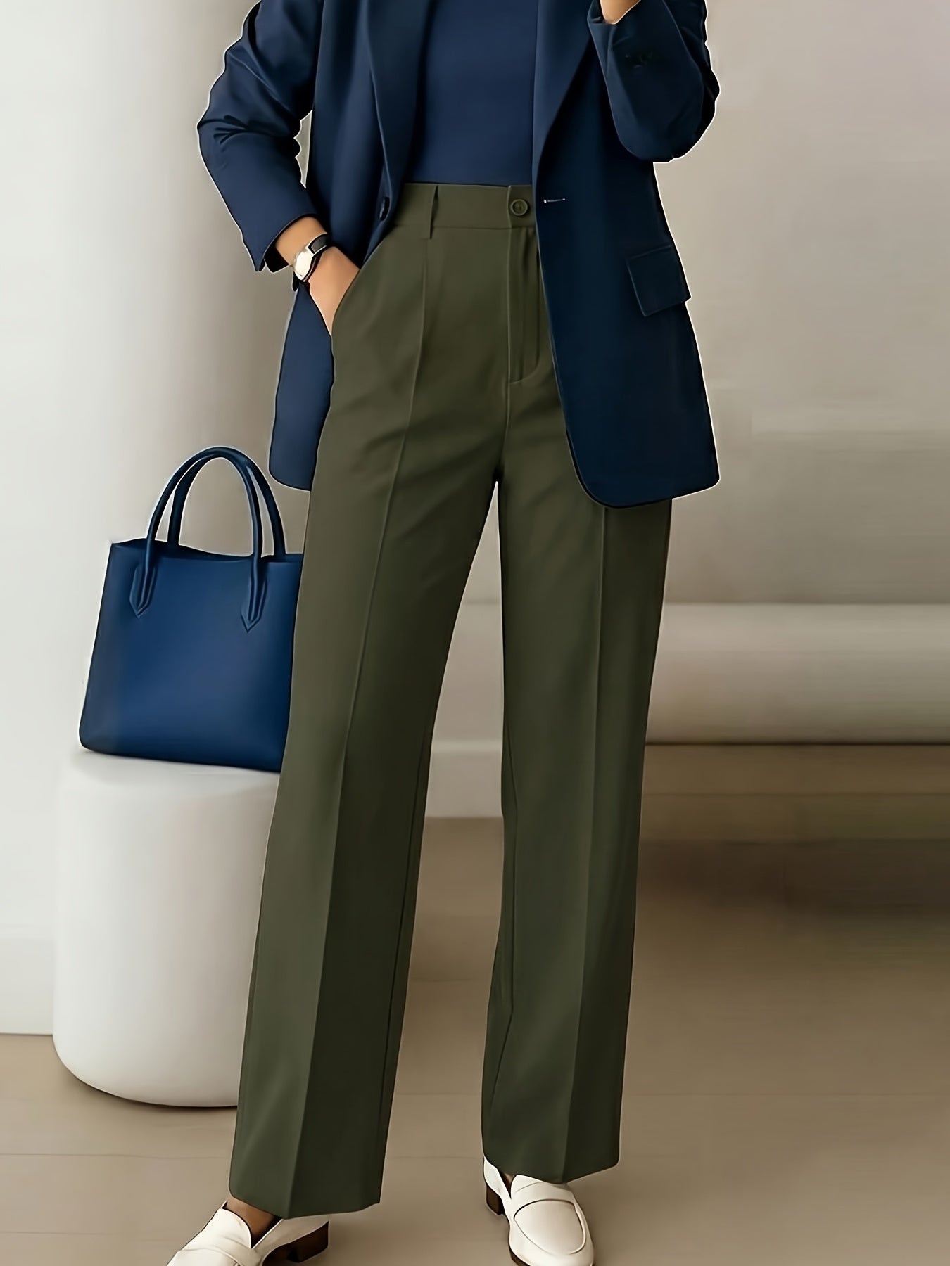 ZD260609038 2026 New Women's Elegant Casual Slim-Fit Trousers, Women's Solid Color Long Pants, Four Seasons Style for Daily Wear, Work, and Casual Outings