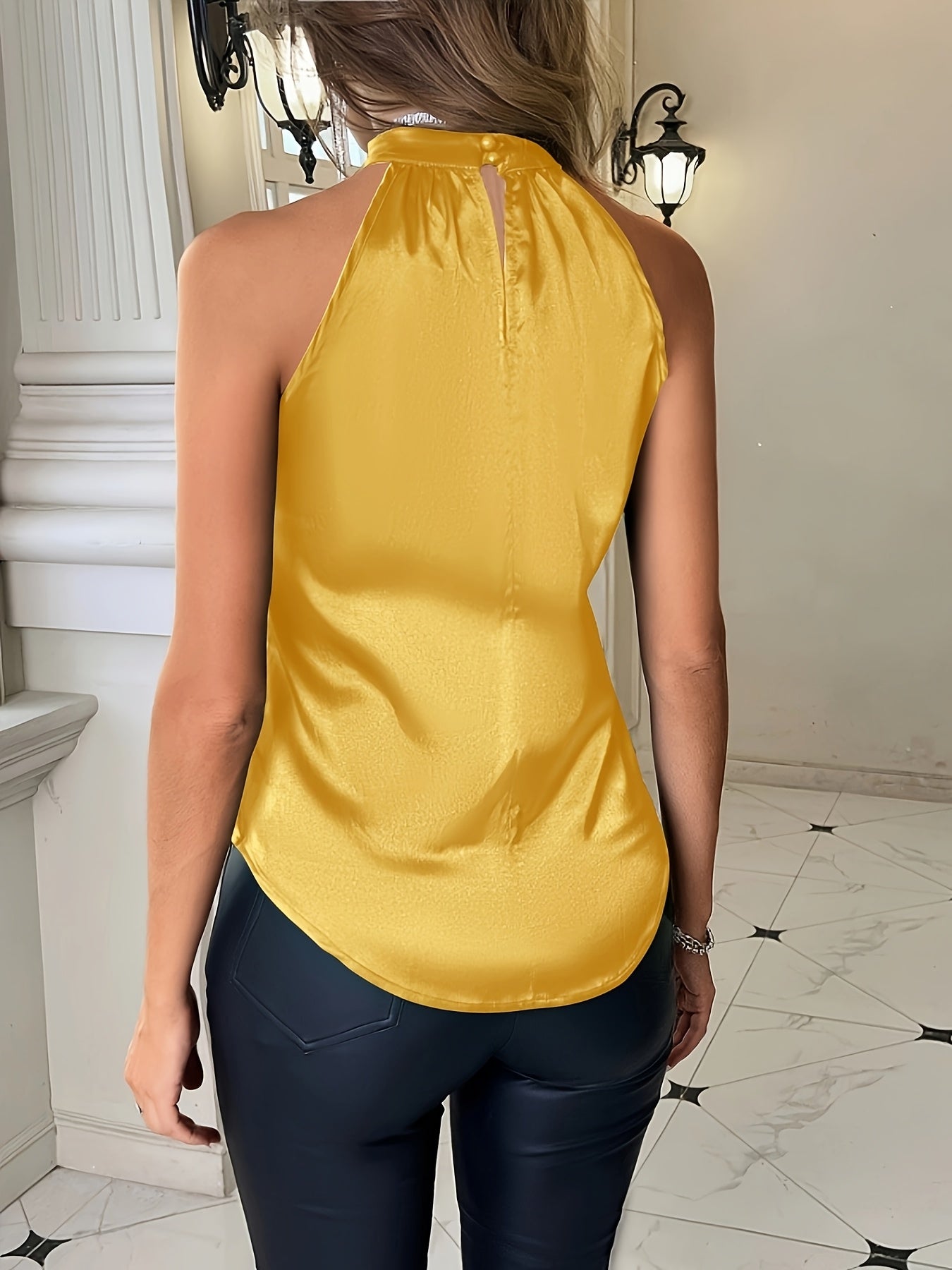 (Directional Style) Satin Fabric Halter Top