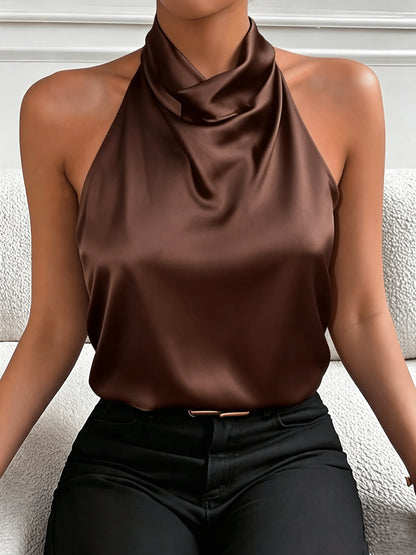 Halter Neck Backless Top, Elegant and Sexy, Vintage Style, Accentuates Your Figure, Suitable for Summer Dates Parties Commuting and Casual Fashion, Versatile and High-end, Short-length